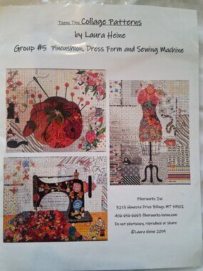 Laura Heine Tiny Collage Group #5 Quilting Pattern Pincushion Dress Form Machine